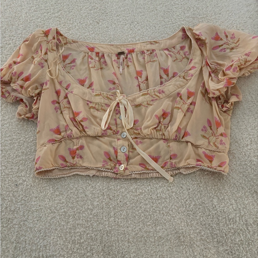 Free people floral bell sleeve cropped top